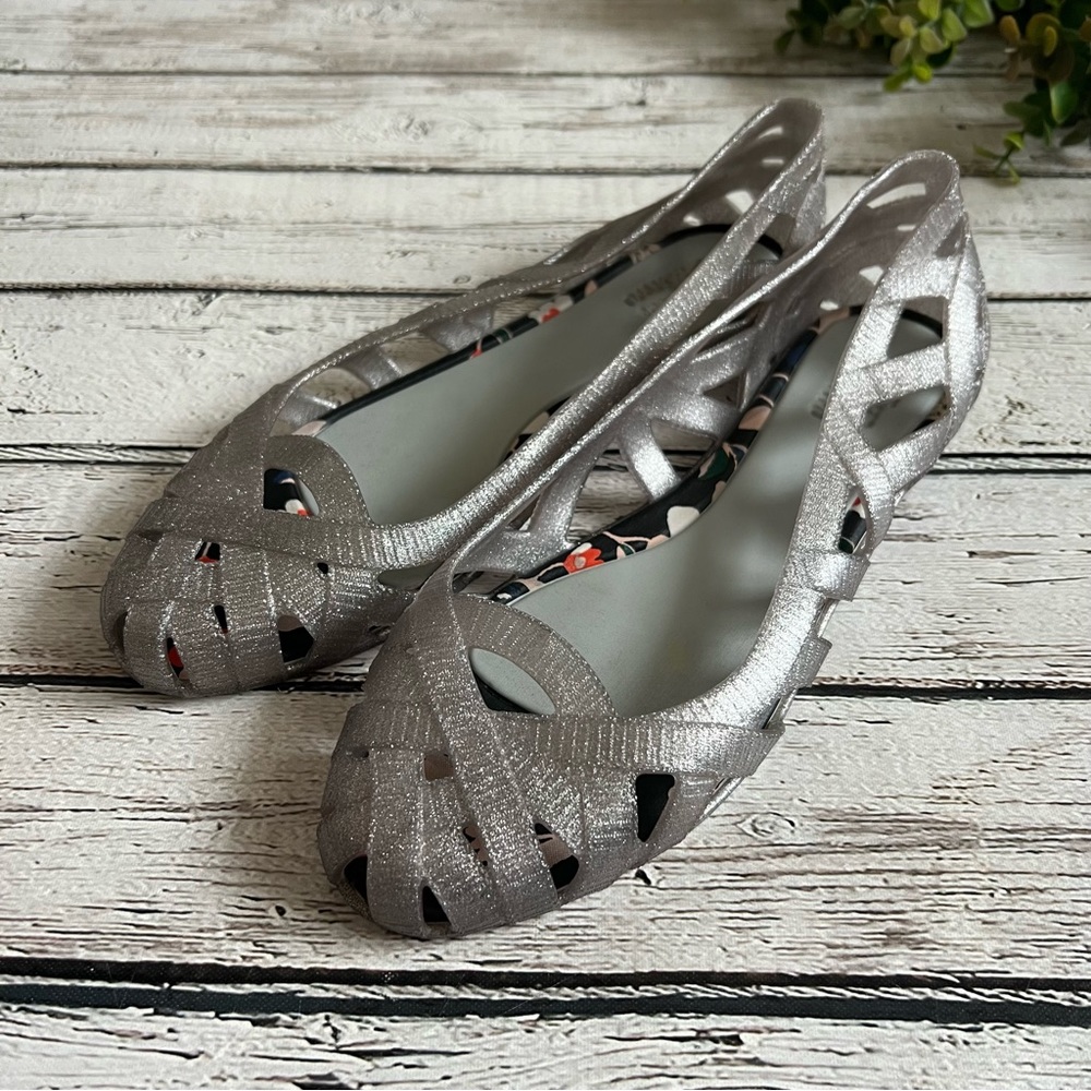 Melissa + Jason Wu Silver Glitter Jelly Flats size 8
